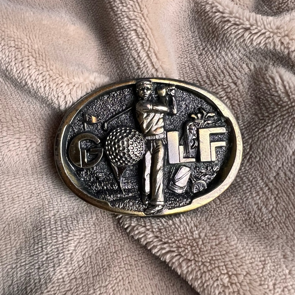 VINTAGE 'Golf' Gold-Toned Heavy Metal Large Western Style Belt Buckle | USA